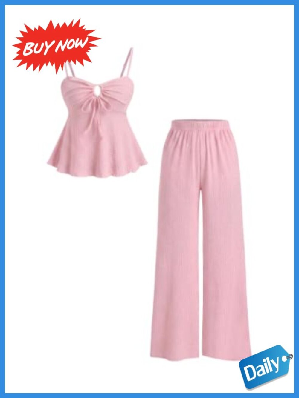 Y2K 2 Piece Lounge Set Ruched Tie Front Cami Top & Straight Leg Pants